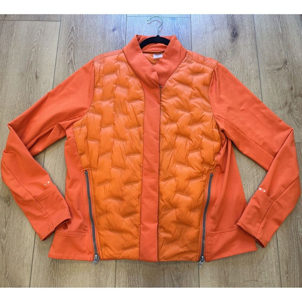 Calia Women's Quilted Puffer Scuba Jacket Orange Zippered Hem XL GUC!